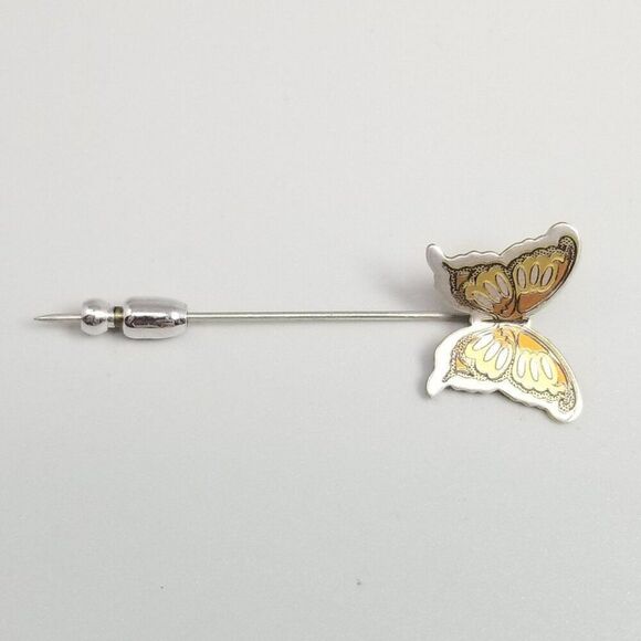 Vintage Reed & Barton Damascene Butterfly Stick Pin, Silver Tone Mixed Metal - Picture 9 of 9